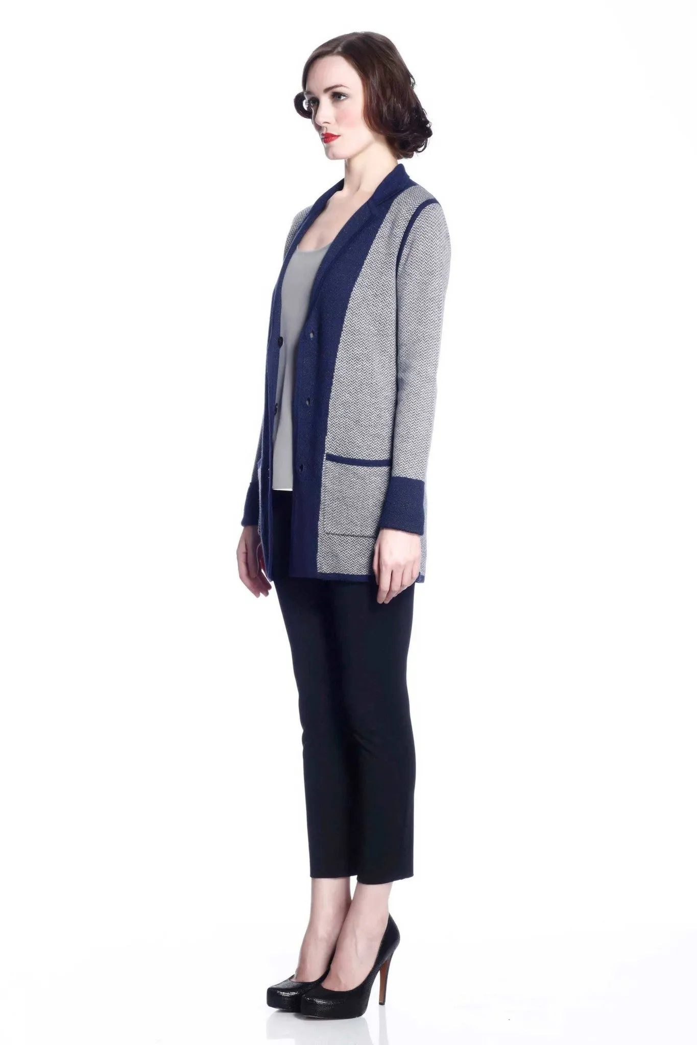 Vivian Reversible Wool Cardigan/jacket - Navy/Grey