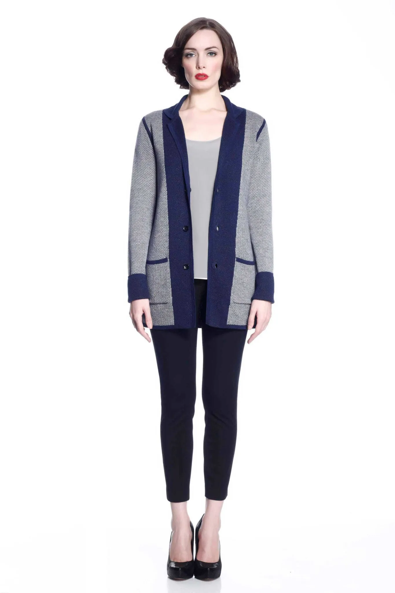 Vivian Reversible Wool Cardigan/jacket - Navy/Grey